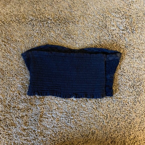 Navy Lacey Strapless Crop Top - Picture 2 of 2